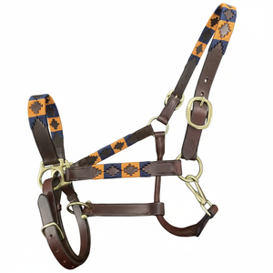 Licol de cheval en cuir brun châtain de qualité supérieure avec couture unique en fil rose bordeaux, licol en corde polo - Product Image 1