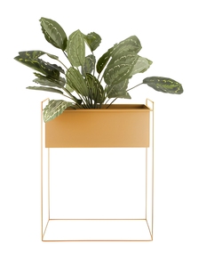 Juego de Macetas Rectangulares de Metal Dorado de Lujo con Soporte Geométrico Alto, Macetas Elevadas Modernas para Jardín y Hogar Contemporáneo - Product Image 2