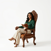 Fauteuil de roi à dossier long en bois massif - Fauteuil à haut dossier en bois massif |   Fauteuil de roi rustique pour salon et salle à manger