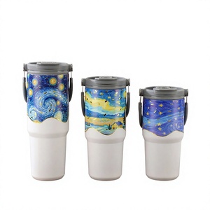 Vaso Térmico <span class=keywords><strong>de</strong></span> Acero Inoxidable con Aislamiento al Vacío, Estilo Pintura al Óleo <span class=keywords><strong>de</strong></span> Van Gogh, para Estudiantes, Gran Capacidad, con Asa, Resistente al Hielo - Product Image 1