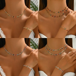 European and American style colorful heart jewelry <b>set</b>, candy-colored necklace, <b>bracelet</b>, earrings, glass heart-shaped ornaments - Product Image 1