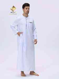 Al Haramain <b>Men's</b> White <b>Thobe</b> Round Neck Long Sleeve Cotton Floor Length Modest Prayer Wear - Product Image 1