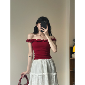 Camisetas Casuales de Mujer de la Mejor Calidad, 100% Algodón, Ropa para Verano, Estilo Natural y Femenino, Cuello Bardot con Volantes, Muestra Gratis - Product Image 3