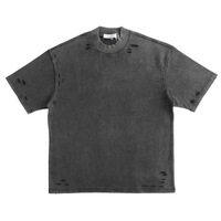 T-shirt tricoté surdimensionné épais pour homme 300 g/m² avec strass, col rond, motif dollar au dos, délavage vintage, style streetwear