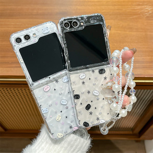 かわいい水リップル漫画子猫フルスクリーンTPU保護ケース電話グリップ付きZ Flip6女性用耐衝撃性 - Product Image 1