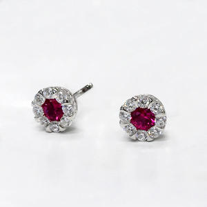E3183 Orecchini di lusso con diamanti, borchie rosso rosato, gioielli raffinati - Product Image 4