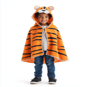 Mantello con Cappuccio in Pile a Righe Grigie per Bambine, <span class=keywords><strong>Costume</strong></span> da Gatto Tabby per Halloween e Feste di Compleanno - Product Image 6