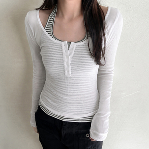 Striped Halter Neck Two Piece Set Women's Knit Cover Up <b>Top</b> Long Sleeve Cardigan <b>Y2K</b> Casual Matching Outfit Fashion Wear - Product Image 4
