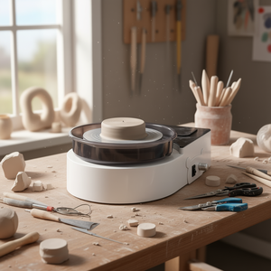 Tourne-poterie électrique miniature D0100X32FX2, 6 pouces, blanc, pour enfants et adultes, commande manuelle, forme ronde - Product Image 2