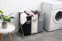 Panier à linge pliable à 3 sections avec cadre en aluminium