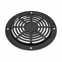 Grille de protection circulaire en acier estampé sur mesure OEM, avec trous d'aération radiaux en arc, anneau de montage à bride, revêtement noir en poudre, pour ventilateur