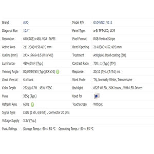 Fournisseur d'écran LCD G104VN01 V1 10.4 pouces 640*480 panneaux d'affichage de qualité industrielle neufs et originaux - Product Image 4