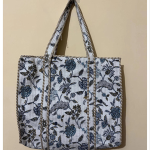 กระเป๋าโท้ทผ้าฝ้ายคุณภาพสูงลายดอกพิมพ์บล็อกแบบสั่งทำพิเศษ ชุดกระเป๋าสำหรับตลาด กระเป๋าสะพายข้าง ราคาขายส่ง - Product Image 1