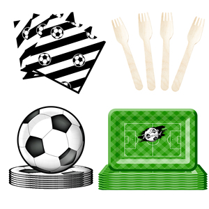 DAMAI Joyeux Anniversaire Thème Ballon de Football Décoration de Fête Assiettes en Carton Jetables Gobelets Serviettes Vaisselle Jetable pour Fête de Garçon - Product Image 3