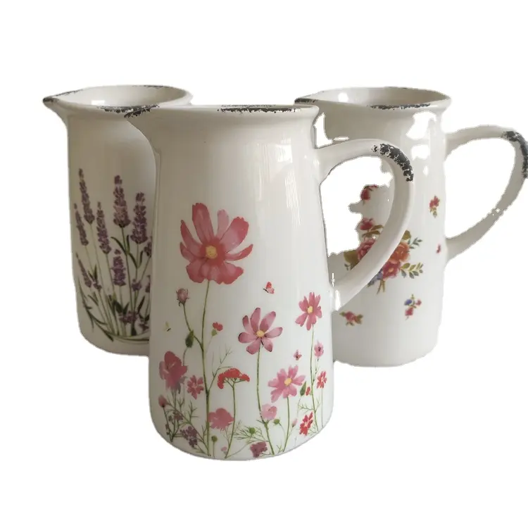 Rustik çiçek tasarım seramik su için süt sürahisi çok fonksiyonlu dekoratif Pot seramik leite sürahi mutfak
