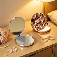 Miroir de maquillage portable de haute qualité, miroir cosmétique rond doré argenté à la mode pour les voyages