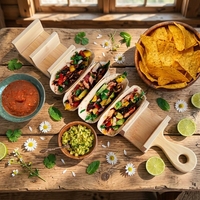 Support à tacos en bambou moderne et durable pour cuisine, personnalisable, pour tacos souples ou durs, idéal pour les fêtes