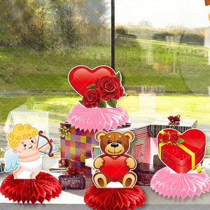 Ensemble de décoration de boules en nid d'abeille sur le thème de l'ours mignon pour la Saint-Valentin, mariage, fête, décoration de table, décoration de bureau, idée de cadeau romantique - Product Image 4