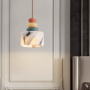 Luminaire suspendu réglable en hauteur pour salle à manger, table de chevet, restaurant, en marbre naturel d'albâtre nordique et pierre colorée - Product Image 1