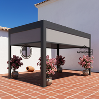Pergola bioclimatique en aluminium cantilever Airfun, avec toit rétractable motorisé à lames orientables, éclairage LED extérieur, pour décorations de jardin
