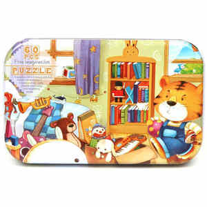 Tragbare 60-teilige kognitive Eisen box Early Montessori Cartoon Tier DIY Puzzles für Kinder im Vorschul alter - Product Image 6