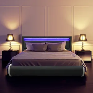 Modern Luxury LED Bed With Wooden Bed Plate Foundation