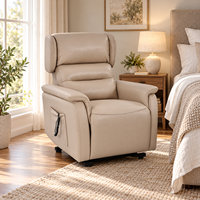 Modern Beige Power Recliner Chair Winged Headrest Side Pocket Wood <strong>Memory</strong> <strong>Foam</strong> Upholstered Single Chair for Living Room Bedroom