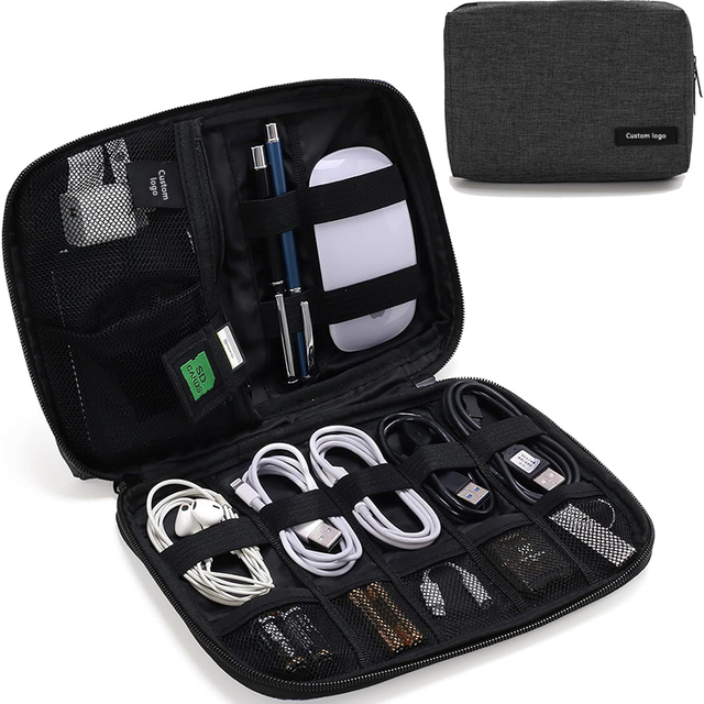 Electronics Organizer Travel Case Small Cord Bag for Travel Essentials for Men Women Cable Organizer for Phone SD Card Black