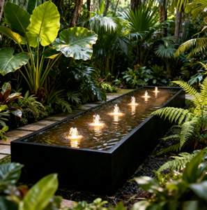 Fontaine d'eau rectangulaire de luxe en métal avec éclairage intégré pour décoration de jardin extérieur, montage sur terrasse, finition polie - Product Image 4