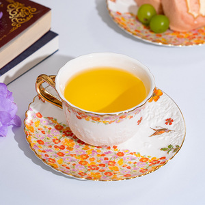 Vintage Ceramic Coffee <b>Cup</b> and Saucer - Floral Embossed <b>Gold</b> Rim Afternoon Tea <b>Cup</b> - Product Image 4