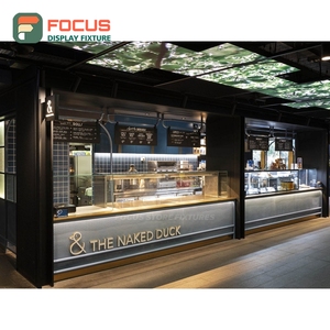 เคาน์เตอร์บริการร้านกาแฟขนาดใหญ่ ผิวลามิเนตไม้ พร้อมช่องใส่ฝาแก้วและเครื่องปรุงรส เคาน์เตอร์ร้านกาแฟเชิงพาณิชย์ - Product Image 4