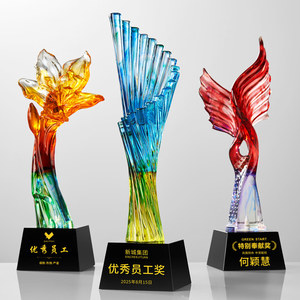Trophée en cristal Manbo, design colonne torsionnelle, bleu uni, pour cérémonies de remise de prix, récompenses pour employés - Product Image 5