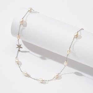 <span class=keywords><strong>Collana</strong></span> Girocollo con <span class=keywords><strong>Perle</strong></span> di Riso Naturali d'Acqua Dolce Stile Oceano e Stella Marina, Catena Regolabile in Argento Sterling 925 per Donna - Product Image 3