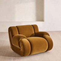Fauteuil de salon moderne convertible et inclinable en velours moutarde avec ottoman, fauteuil moelleux, mobilier de salon, fauteuil d'appoint design