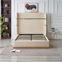 Lit plateforme moderne beige High Beauty Girls, capitonné, taille Queen/King, cadre de lit rembourré doux