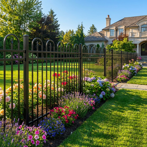 Clôture <span class=keywords><strong>de</strong></span> <span class=keywords><strong>jardin</strong></span> <span class=keywords><strong>en</strong></span> <span class=keywords><strong>fer</strong></span> forgé à sommet arqué, facile à assembler, décorative, avec sommet à nœuds, pour la protection résidentielle - Product Image 1