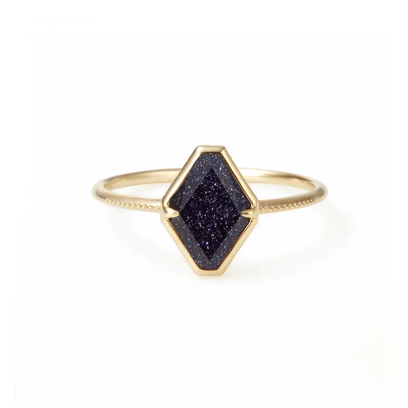Joacii 925 Sterling Silver 14K Gold Plated Gemstone Series Christmas Limited Edition Geometric Vintage Blue Sandstone Ring
