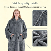 Couverture TV confortable à porter avec poches pour les pieds, anti-boulochage, couverture intégrale du corps, couverture en flanelle surdimensionnée pour l'hiver
