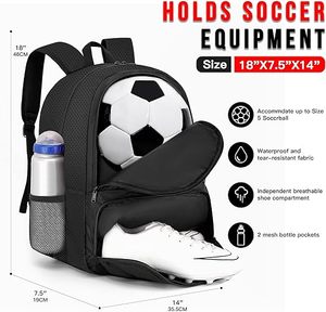 Sac à dos de football pour jeunes - Fermeture éclair en polyester, compartiment pour ballon et pochette séparée pour chaussures de football et de basketball - Product Image 2