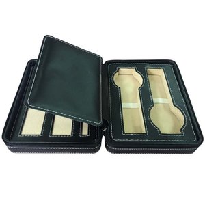 Boîte à montres en cuir double face multi-emplacements avec fermeture éclair, étui de voyage pour montres-bracelets en cuir, logo personnalisé imprimé, vente en gros - Product Image 2