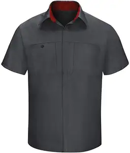 เสื้อทำงานแขนสั้นสีดำสำหรับอุตสาหกรรม,เสื้อเดรสช่างซ่อมรถอัตโนมัติสำหรับฤดูร้อนงานพิมพ์โลโก้