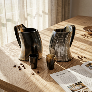 Mug en corne de marque, élégant, style Viking, chopes à bière modernes pour bière, vin, café, fête, bar, artisanat naturel - Product Image 1