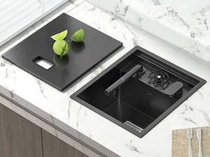 อ่างล้างจานแบบฝังใต้เคาน์เตอร์สีดำด้าน พร้อมที่ล้างแก้วและฝาปิด ทำจากสแตนเลส 304 อ่างเดี่ยวขนาดเล็กสำหรับห้องครัว - Product Image 5