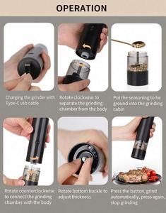 Rechargeable New Smart USB Salt Electric Salt and <b>Pepper</b> Mill Rechargeable Salt and <b>Pepper</b> <b>Grinder</b> Set - Product Image 5