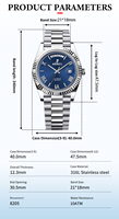 Montre automatique en acier inoxydable 316L, cadran unique vert glacé, mouvement automatique MIYOTA 8205, 40 mm, sport et affaires