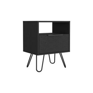 Comodino Skyoner con un cassetto, gambe a forcina, finitura nero wengue - Product Image 1