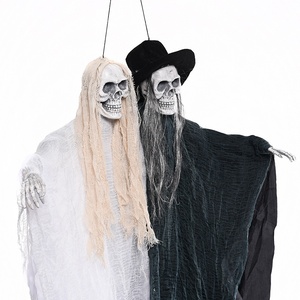 DAMAI Halloween Husbandwife Hanging Ghost Decor Lightvoice Control Induction Reaper Skeleton for Outdoor Yard House Party Supply - Product Image 2