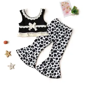 Summer Children's Clothing Set Toddler Girls Sleeveless Top + Leopard Flare Pants Flower Print Outfit For 1-4 Years Old Girls