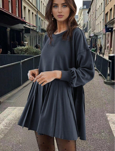Abito da donna in <span class=keywords><strong>felpa</strong></span>, <span class=keywords><strong>vestito</strong></span> mini plissettato ampio con maniche a lanterna - Product Image 1