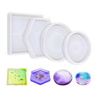 DM589 carré rond hexagone conception géode sous-verre résine Silicone moule moulage tasse tapis moules Para résine époxy transparent